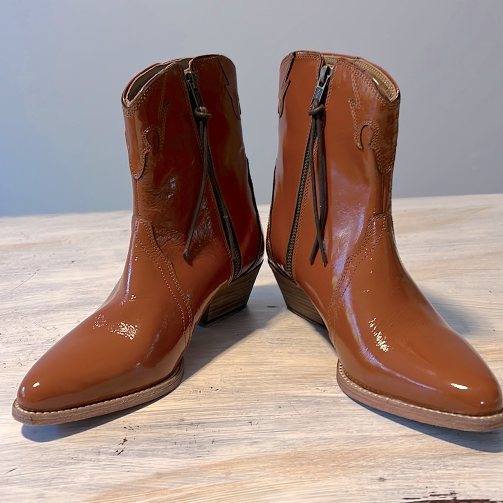 Free people frontier patent leather western boots